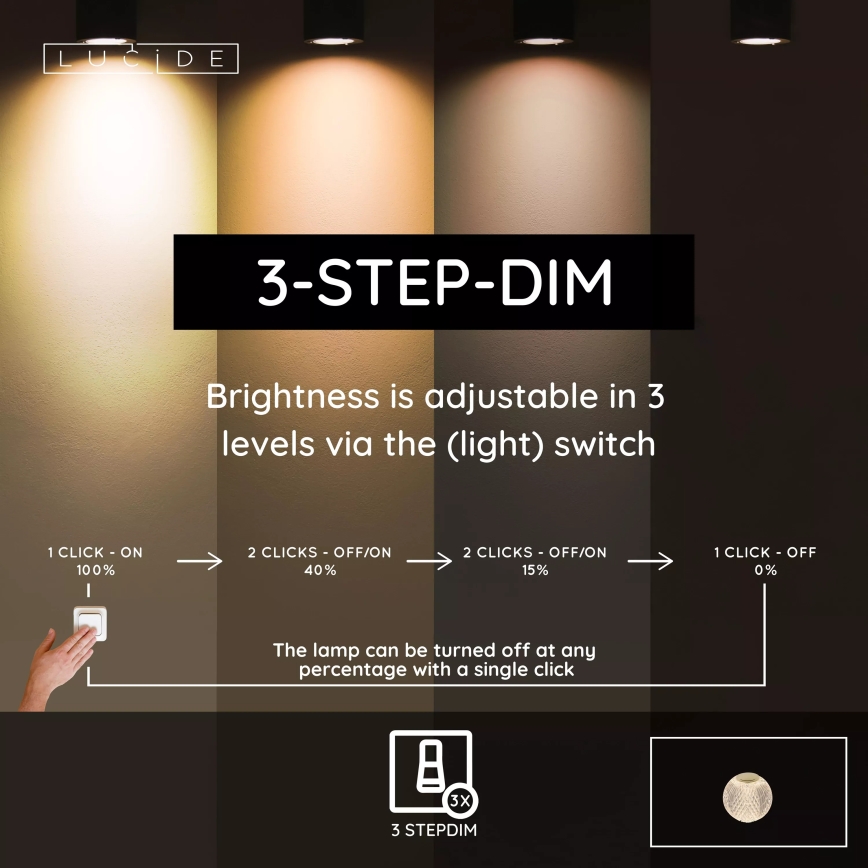Lucide 13599/01/60 - LED Stmívatelná nabíjecí dotyková stolní lampa CINTRA LED/1,5W/3,7V 1400 mAh