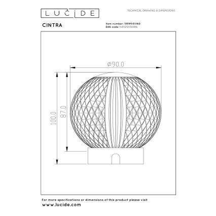 Lucide 13599/01/60 - LED Stmívatelná nabíjecí dotyková stolní lampa CINTRA LED/1,5W/3,7V 1400 mAh