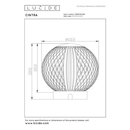 Lucide 13599/02/60 - LED Stmívatelná nabíjecí dotyková stolní lampa CINTRA LED/2W/3,7V 4000 mAh