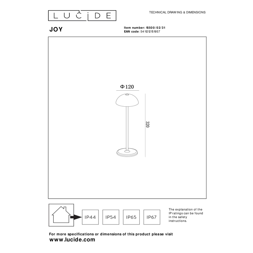 Lucide 15500/02/31 - LED Stmívatelná dotyková venkovní lampa JOY LED/1,5W/3,7V USB IP54 2200 mAh bílá