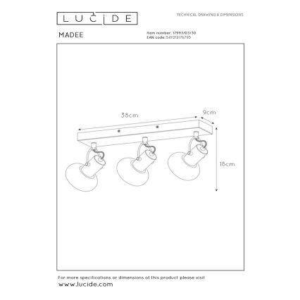 Lucide 17993/03/30 - Bodové svítidlo MADEE 3xE14/25W/230V