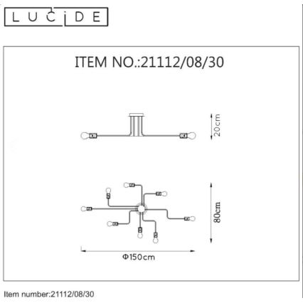 Lucide 21112/08/30 - Přisazený lustr LESTER 8xE27/40W/230V