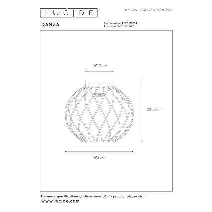 Lucide 21128/25/30 - Stropní svítidlo DANZA 1xE27/40W/230V pr. 25 cm