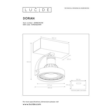 Lucide 22968/12/30 - LED Stmívatelné bodové svítidlo DORIAN 1xGU10/12W/230V