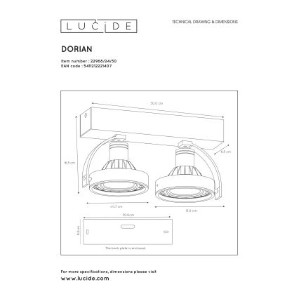 Lucide 22968/24/30 - LED Stmívatelné bodové svítidlo DORIAN 2xGU10/12W/230V