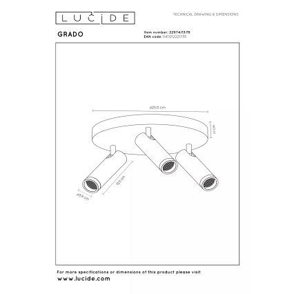 Lucide 22974/13/15 - Bodové svítidlo GRADO 3xGU10/12W/230V hnědá/černá