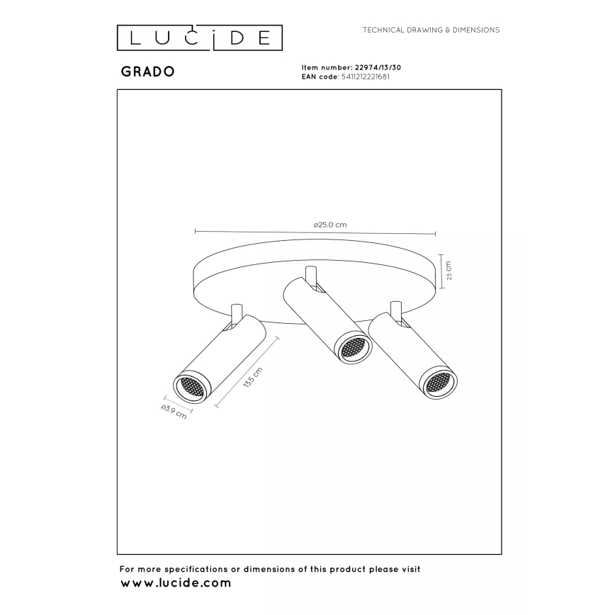 Lucide 22974/13/30 - Bodové svítidlo GRADO 3xGU10/12W/230V černá