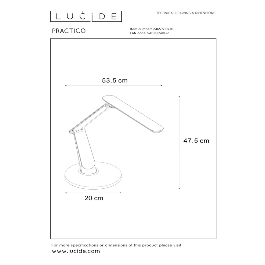 Lucide 24657/10/30 - LED Stmívatelná dotyková stolní lampa PRACTICO LED/10W/230V