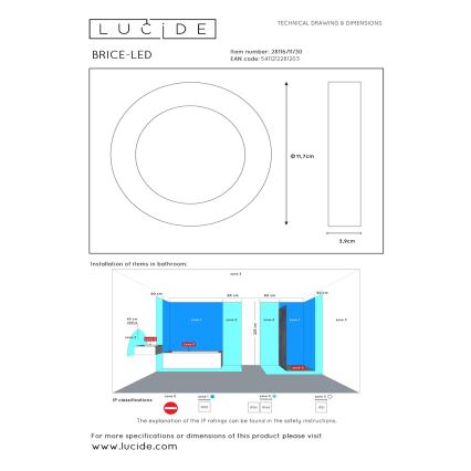 Lucide 28116/11/30 - LED Stmívatelné koupelnové svítidlo BRICE LED/8W/230V IP44