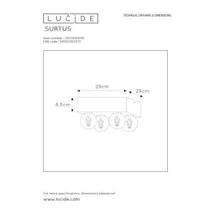 Lucide 30174/04/30 - Stropní svítidlo SURTUS 4xE27/60W/230V