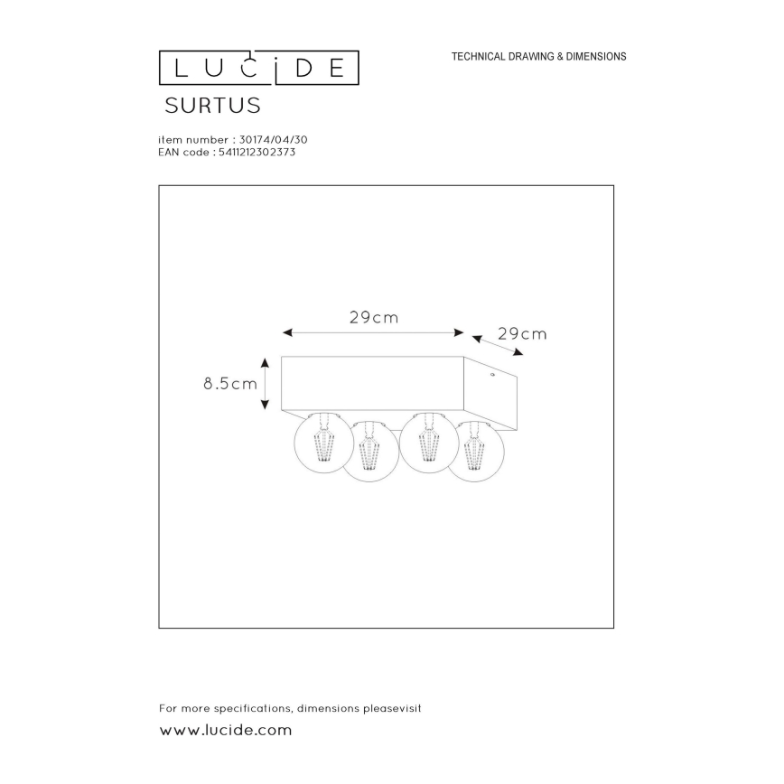 Lucide 30174/04/30 - Stropní svítidlo SURTUS 4xE27/60W/230V