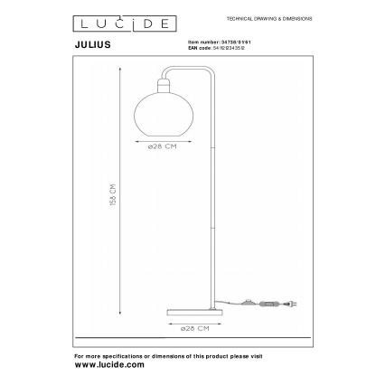 Lucide 34738/01/61 - Stojací lampa JULIUS 1xE27/25W/230V