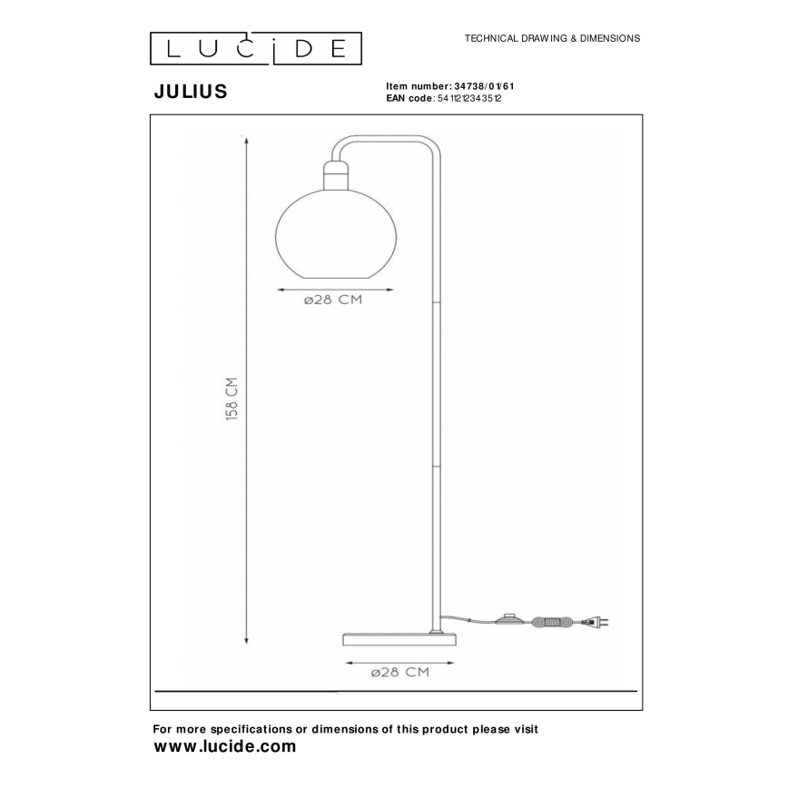 Lucide 34738/01/61 - Stojací lampa JULIUS 1xE27/25W/230V