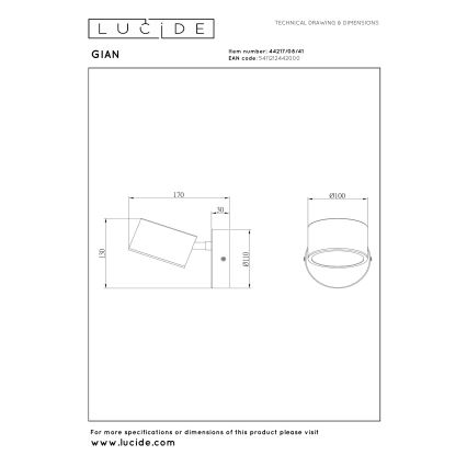 Lucide 44217/08/41 - LED Stmívatelné nástěnné bodové svítidlo GIAN LED/9W/230V černá