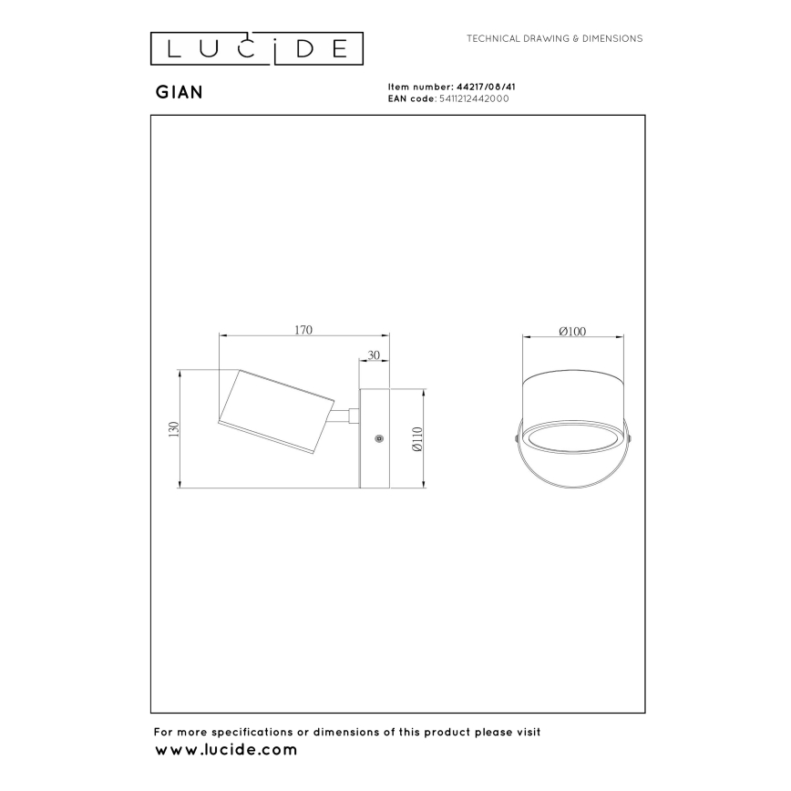 Lucide 44217/08/41 - LED Stmívatelné nástěnné bodové svítidlo GIAN LED/9W/230V černá