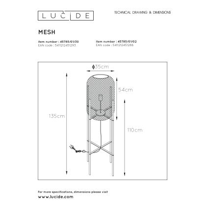 Lucide 45785/01/02 - Stojací lampa MESH 1xE27/40W/230V mosaz