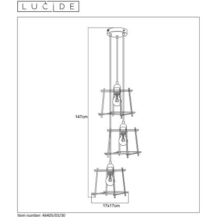 Lucide 46405/03/30 - Lustr na lanku EDGAR 3xE27/40W/230V