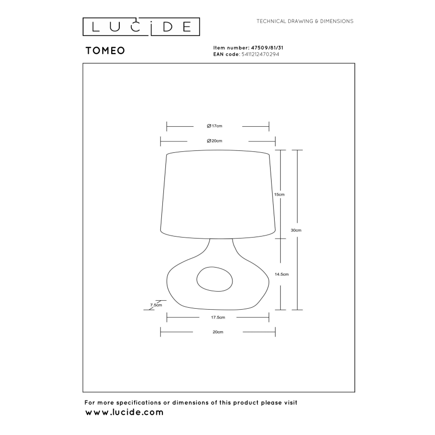 Lucide 47509/81/31 - Stolní lampa TOMEO 1xE14/40W/230V bílá