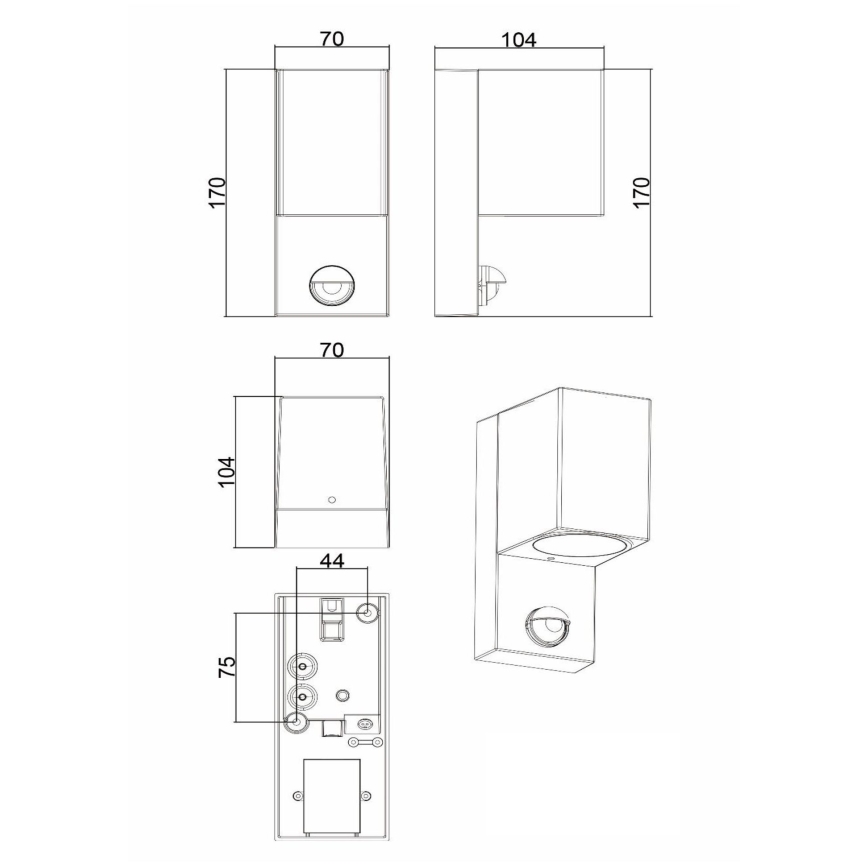 Lucide 69802/01/30 - Venkovní svítidlo se senzorem ZARO 1xGU10/7W/230V IP65 černá
