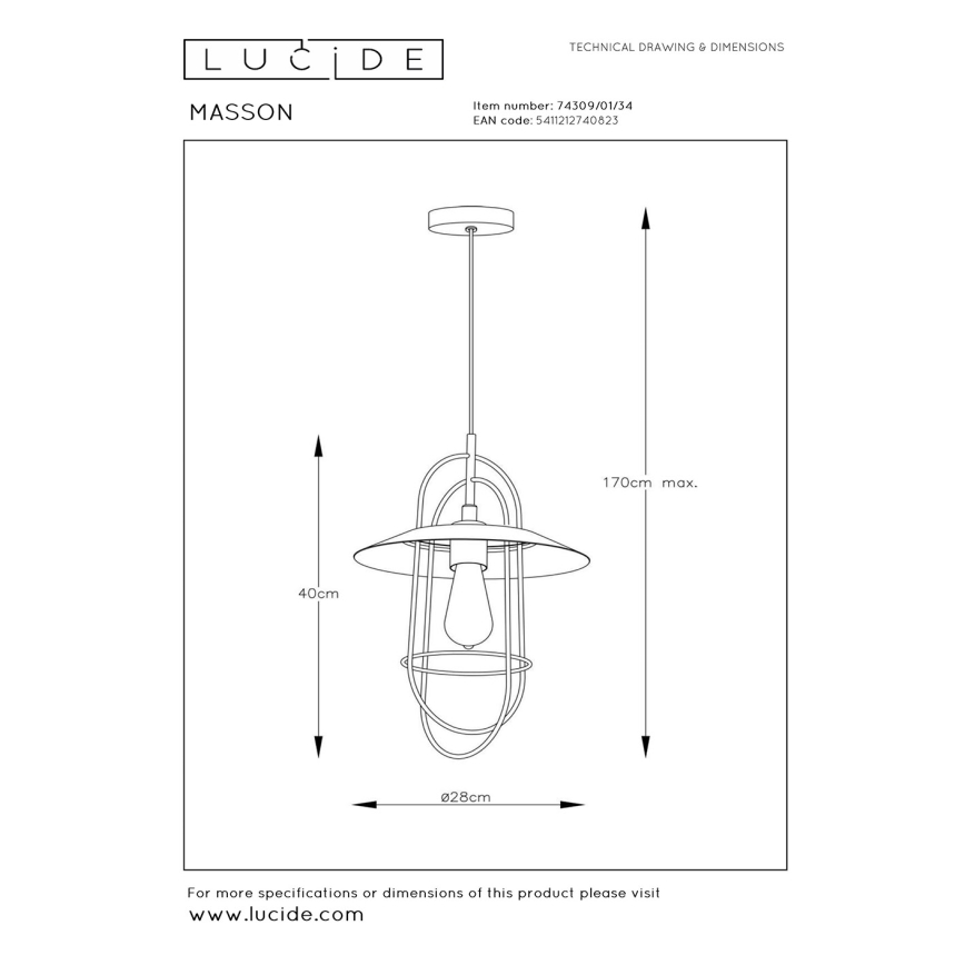 Lucide 74309/01/34 - Lustr na lanku MASSON 1xE27/40W/230V žlutá