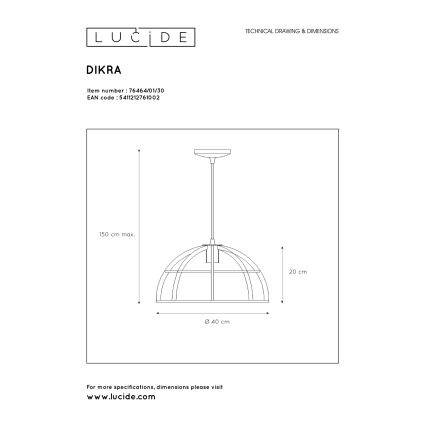 Lucide 76464/01/30 - Lustr na lanku DIKRA 1xE27/60W/230V