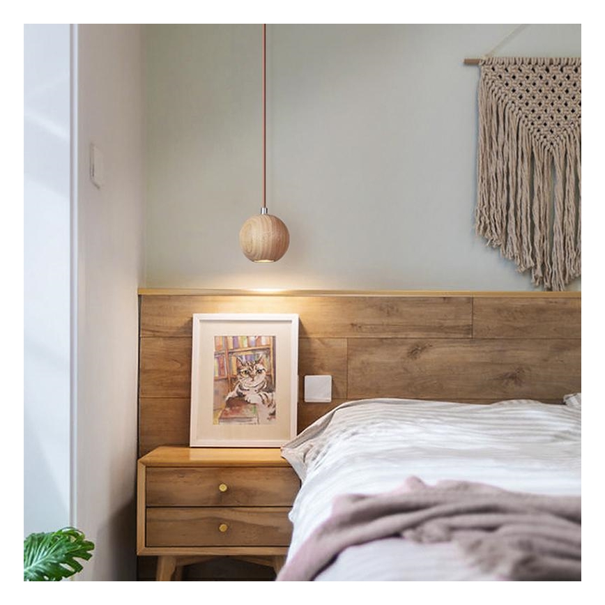 Lustr na lanku 1xGU10/10W/230V pr. 11 cm masiv/jasan