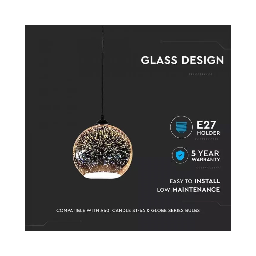 Lustr na lanku 3D 1xE27/60W/230V