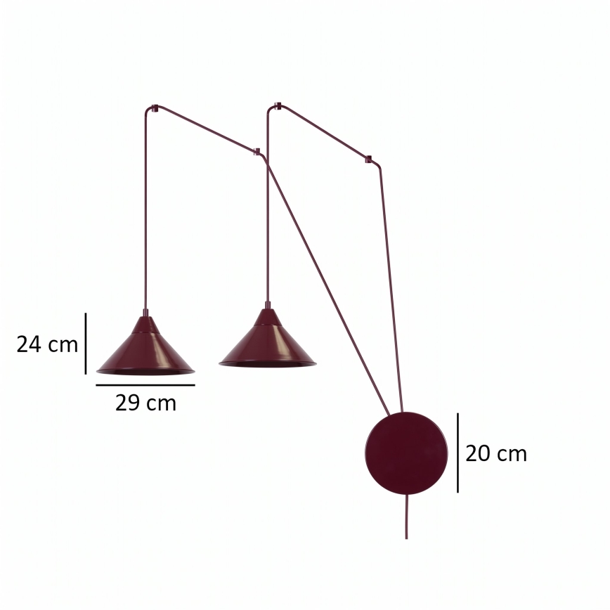 Lustr na lanku ABRAMO 2xE27/15W/230V červená