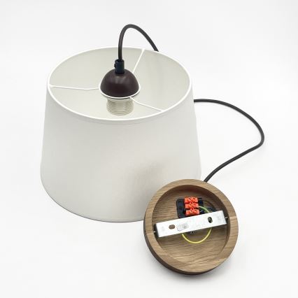 Lustr na lanku AIDA 1xE27/60W/230V pr. 25 cm dub/ořech/bílá