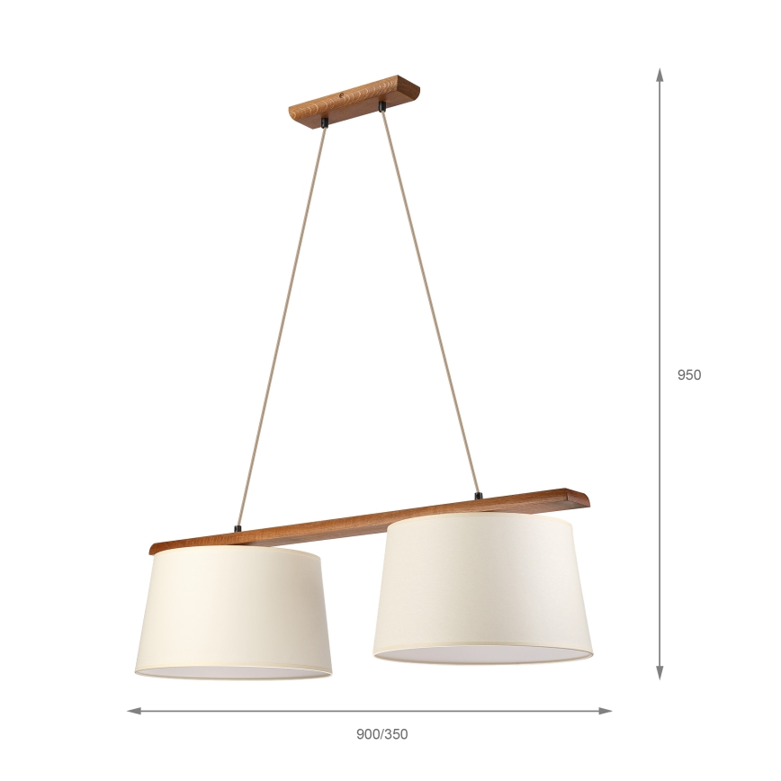 Lustr na lanku AIDA 2xE27/15W/230V pr. 35 cm dub/krémová