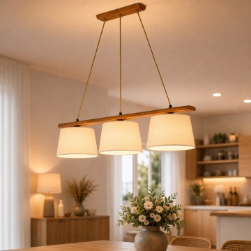 Lustr na lanku AIDA 3xE27/15W/230V pr. 25 cm dub/krémová