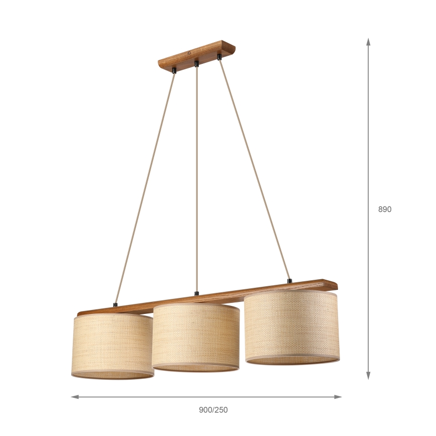 Lustr na lanku AIDA 3xE27/15W/230V pr. 25 cm dub/rafie