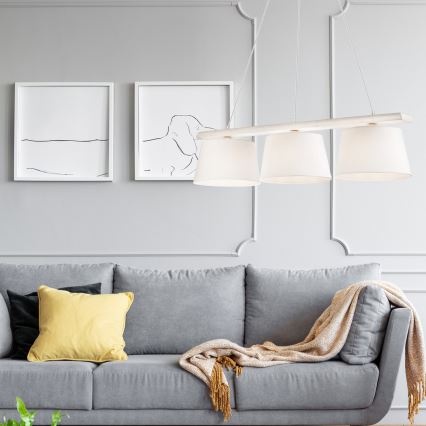 Lustr na lanku AIDA 3xE27/60W/230V pr. 25 cm dub/bílá