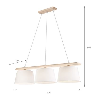Lustr na lanku AIDA 3xE27/60W/230V pr. 25 cm dub/bílá