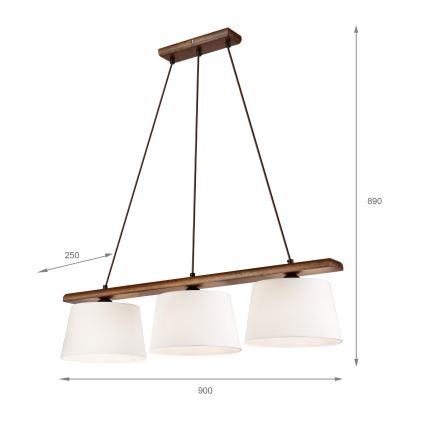 Lustr na lanku AIDA 3xE27/60W/230V pr. 25 cm dub/ořech