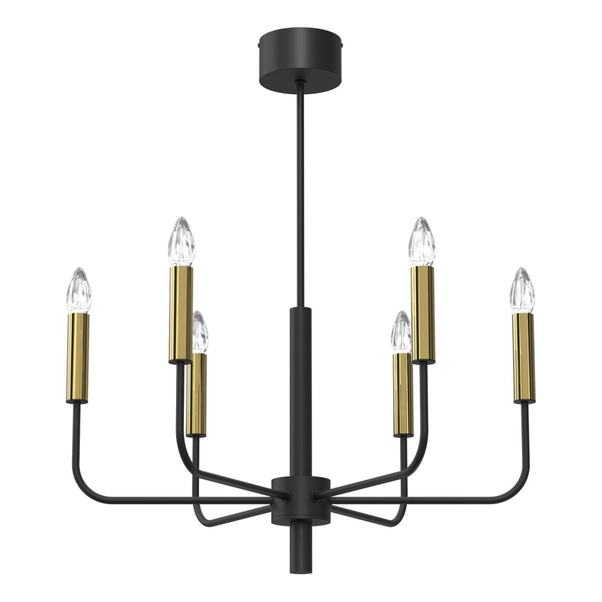 Lustr na lanku AKASYA 6xE14/15W/230V černá/zlatá