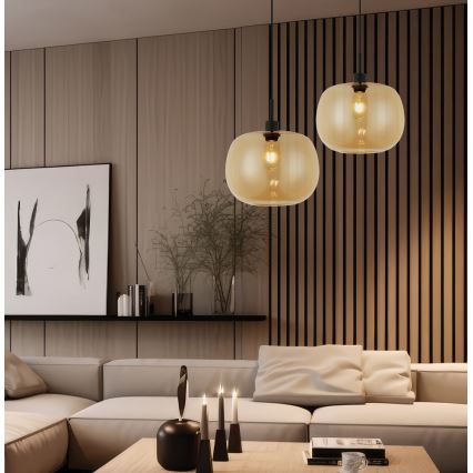 Lustr na lanku ALAN 1xE27/40W/230V kouřová béžová/černá