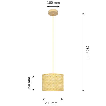 Lustr na lanku ALBA 1xE27/15W/230V pr. 20 cm ratan