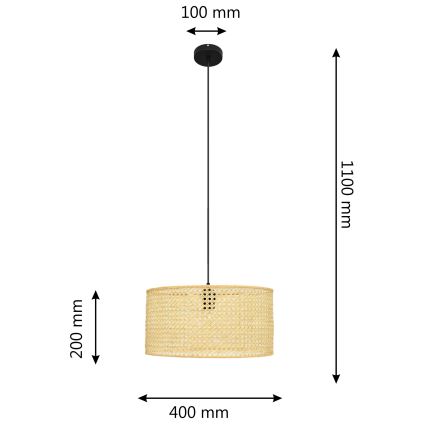Lustr na lanku ALBA 1xE27/15W/230V pr. 40 cm ratan/černá
