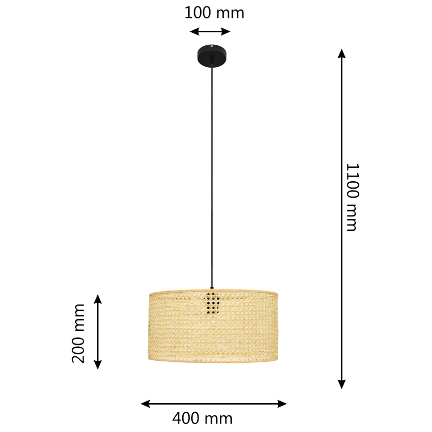Lustr na lanku ALBA 1xE27/15W/230V pr. 40 cm ratan/černá