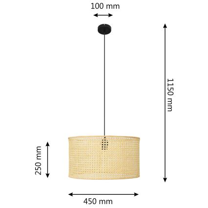 Lustr na lanku ALBA 1xE27/15W/230V pr. 45 cm ratan/černá