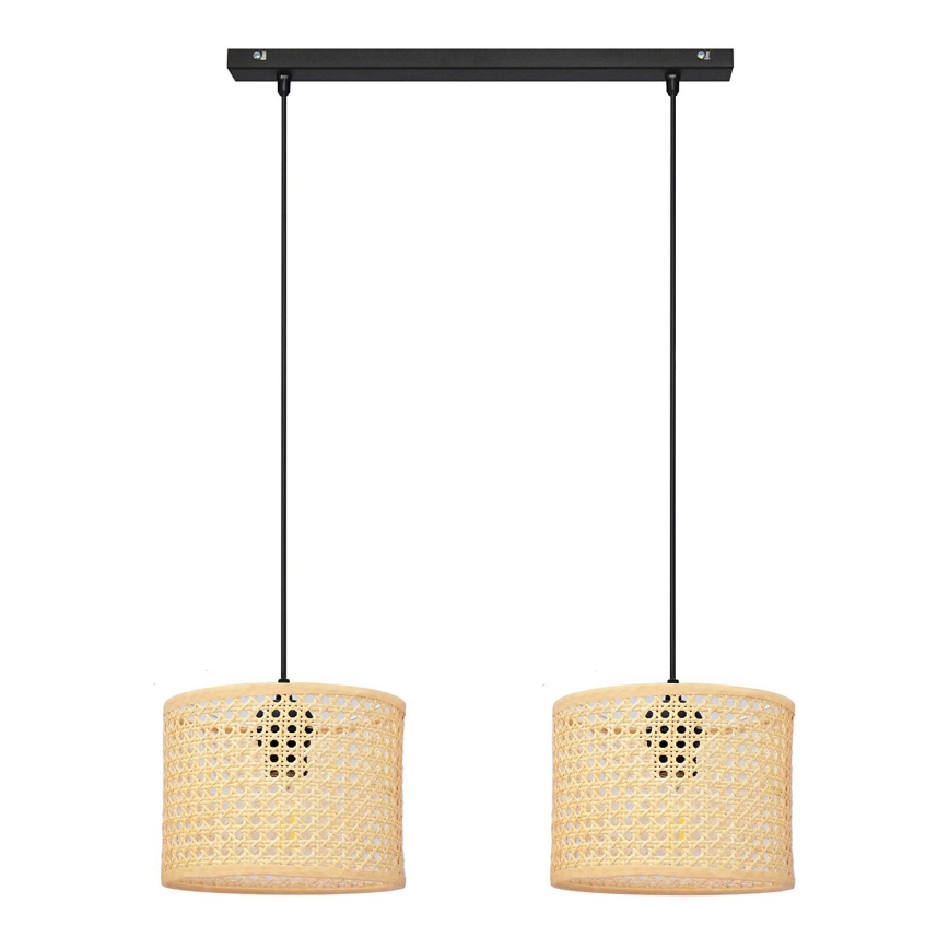 Lustr na lanku ALBA 2xE27/15W/230V ratan/černá