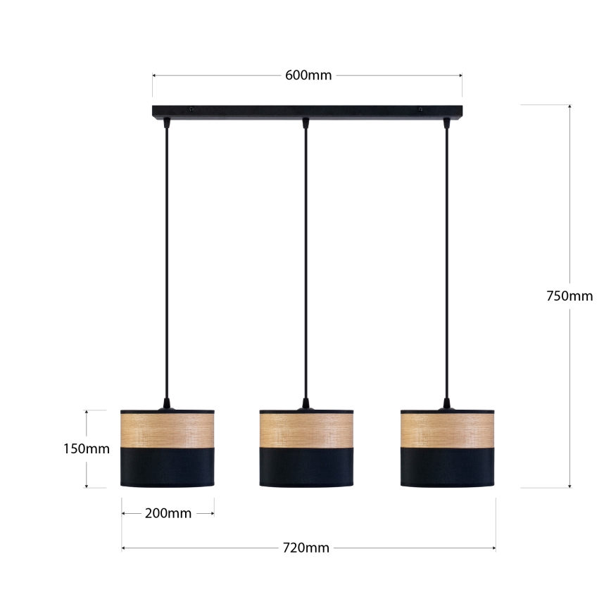 Lustr na lanku ALBA 3xE27/15W/230V černá/hnědá