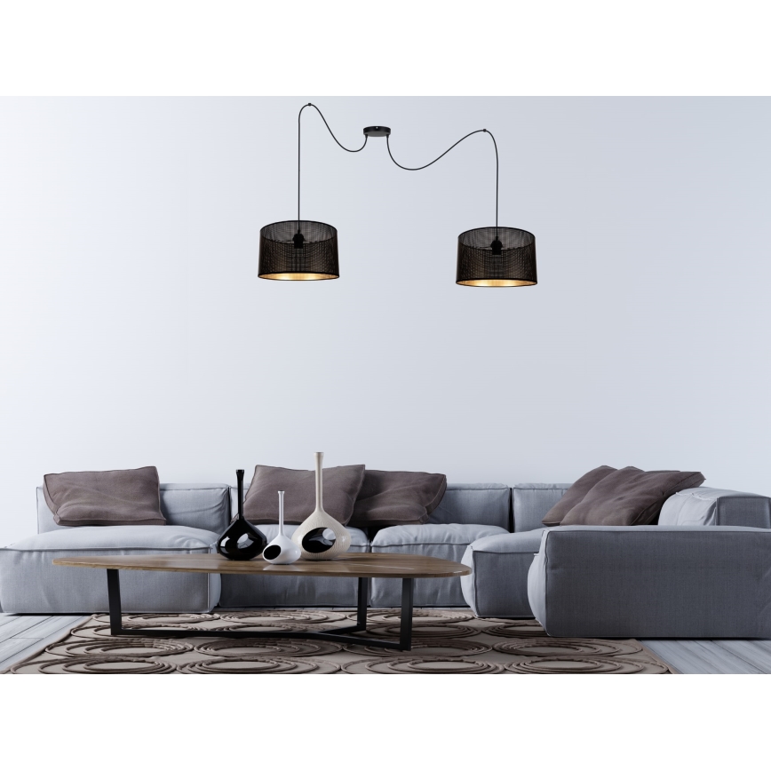 Lustr na lanku ALDO 2xE27/60W/230V pavouk černá