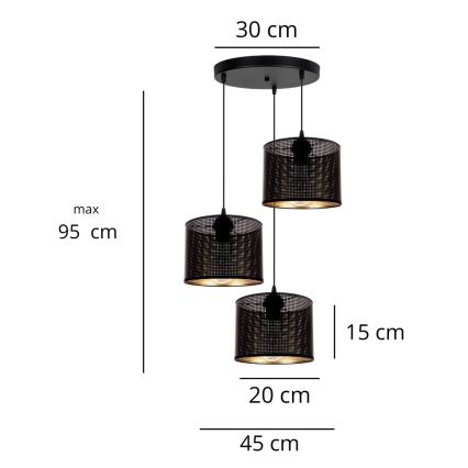 Lustr na lanku ALDO 3xE27/60W/230V pr. 45 cm černá