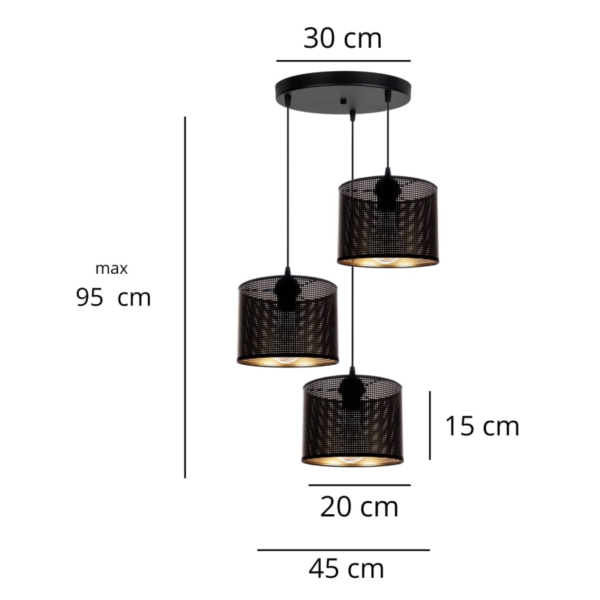 Lustr na lanku ALDO 3xE27/60W/230V pr. 45 cm černá
