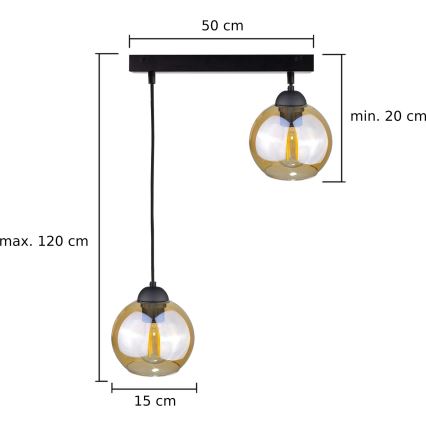 Lustr na lanku AMBRE BLACK 2xE27/60W/230V