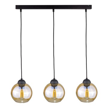 Lustr na lanku AMBRE BLACK 3xE27/60W/230V černá/kouřová hnědá