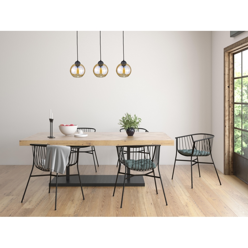Lustr na lanku AMBRE BLACK 3xE27/60W/230V černá/kouřová hnědá