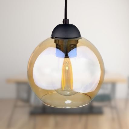 Lustr na lanku AMBRE BLACK 3xE27/60W/230V černá/kouřová hnědá